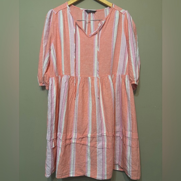 Marks & Spencer Dresses & Skirts - M&S Linen Viscose Pink Mix Striped Flowy Dress, Marks & Spencer